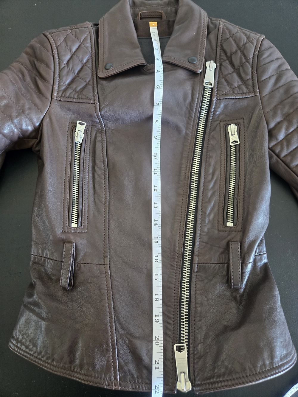 AllSaints Bryden Leather Biker Jacket US 2 UK 6 Brown Quilted Lambskin - Picture 9 of 13